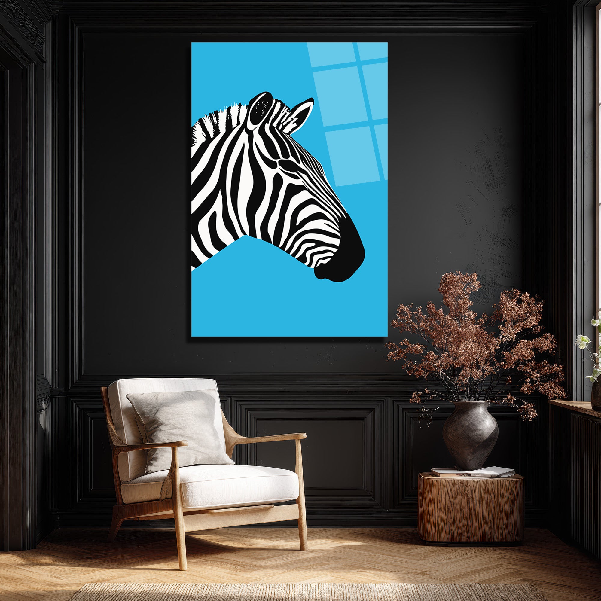 Vahşi Zarafet: Modern Zebra Profili Cam Tablo