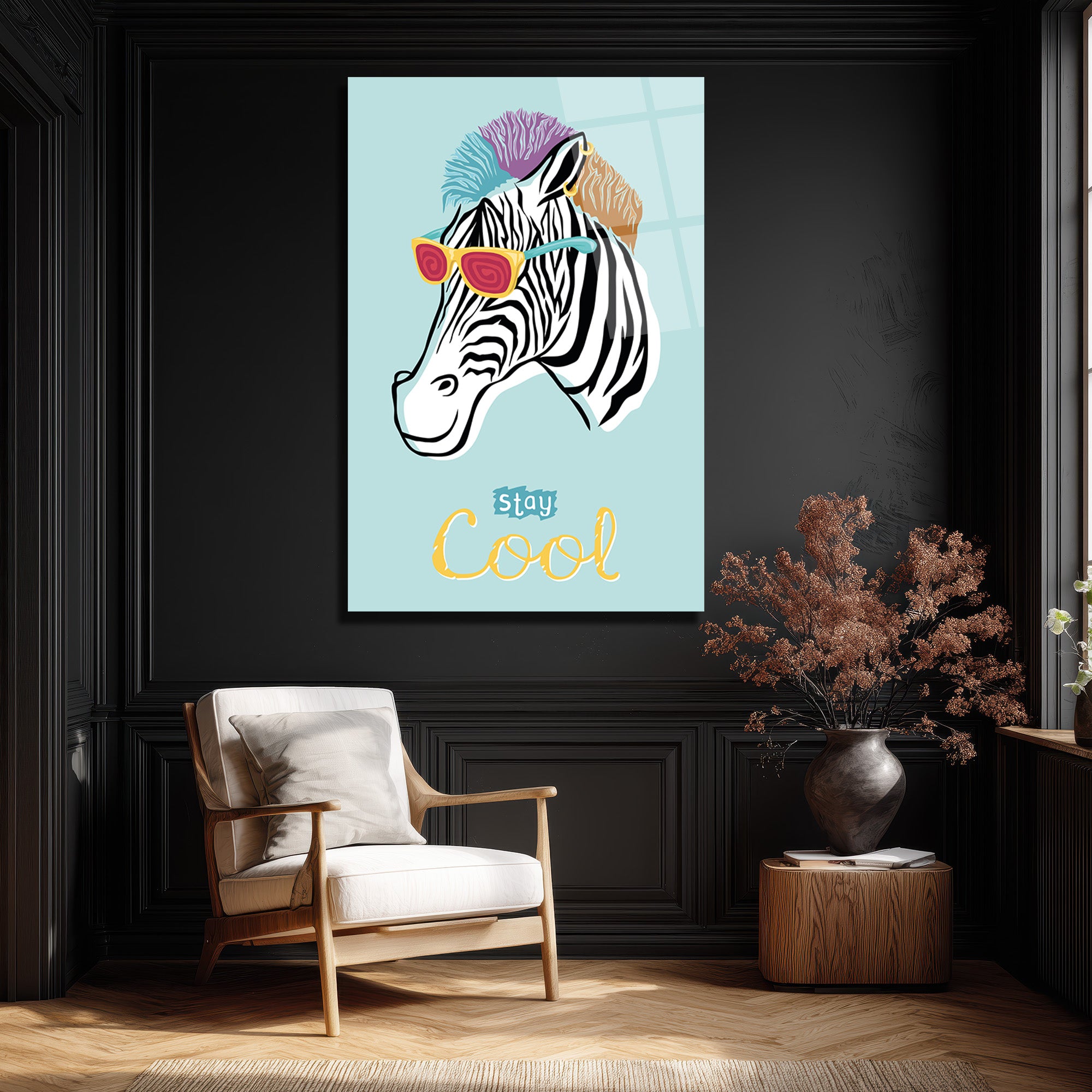 Havalı Zebra Gözlüklü Cam Tablo