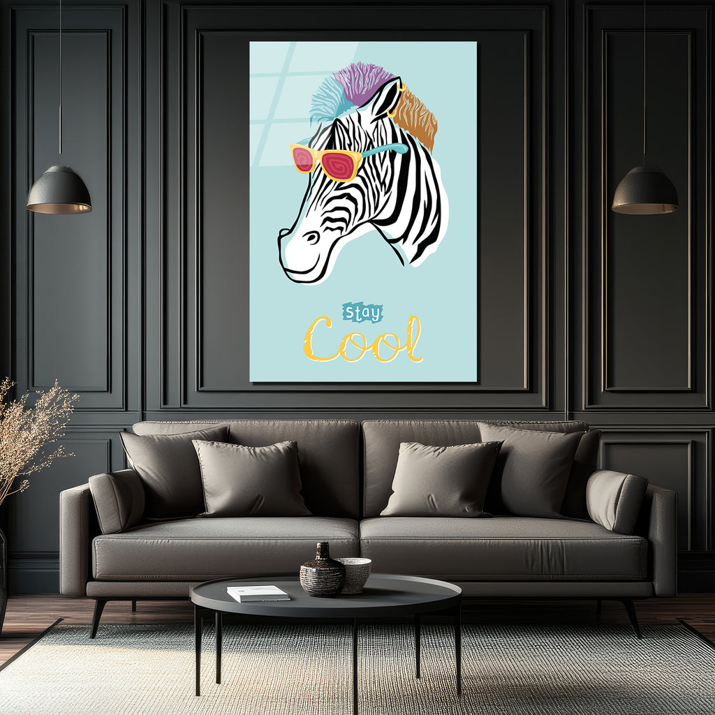 Havalı Zebra Gözlüklü Cam Tablo