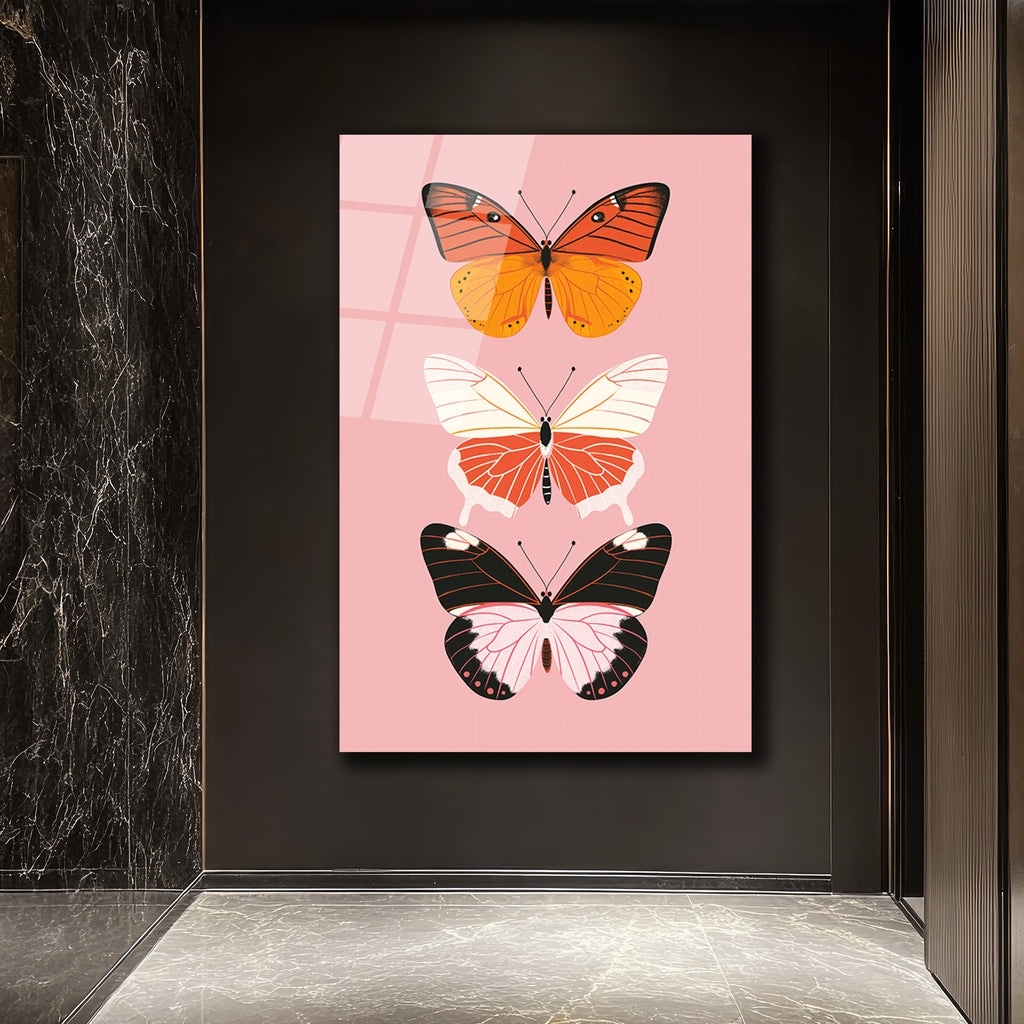 Pastel Kelebekler Cam Tablo: Evinize Renkli ve Modern Dokunuş