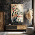 Zen Esintili Balıkçıl Kuşları ve Sakura Çiçekleri Cam Tablo