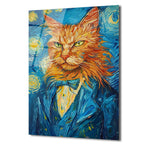 Van Gogh Tarzı Smokinli Kedi Cam Tablo: Sanat ve Asaletin Buluştuğu Eser