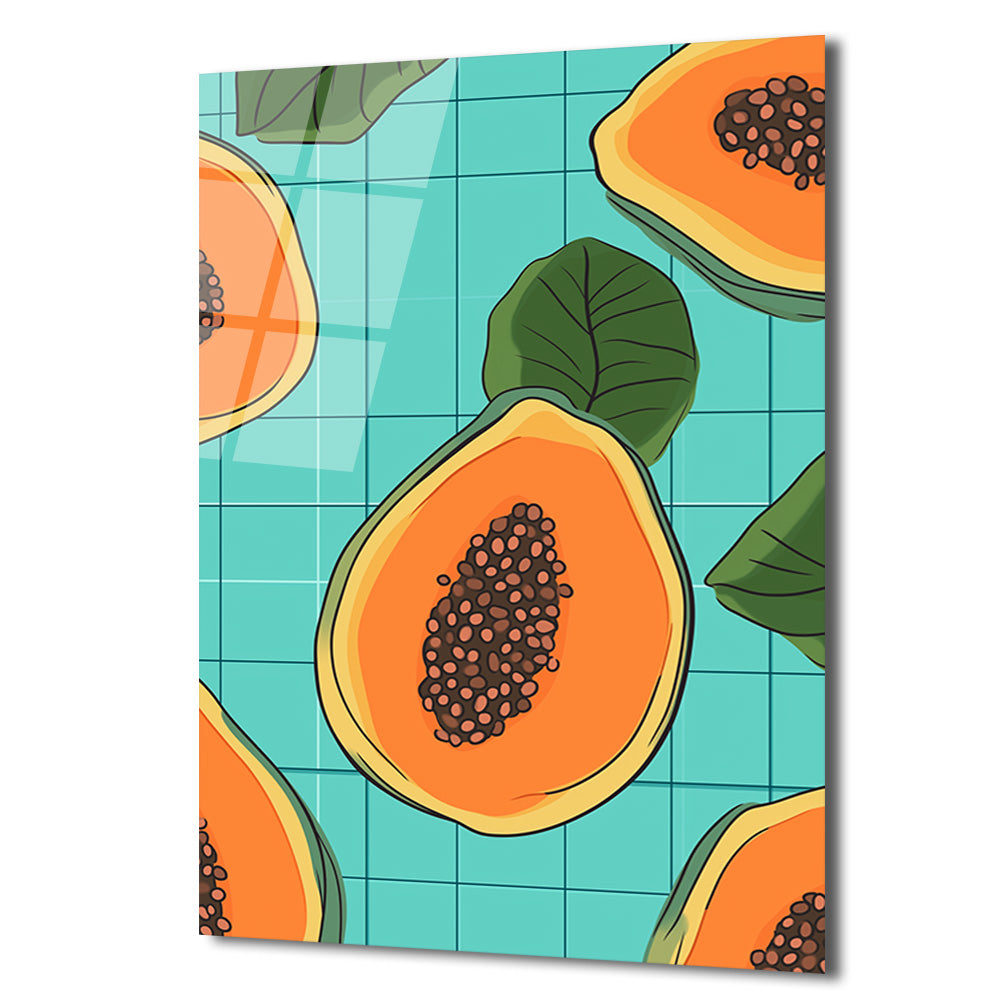 Tropikal Papaya Dilimleri Modern Cam Tablo