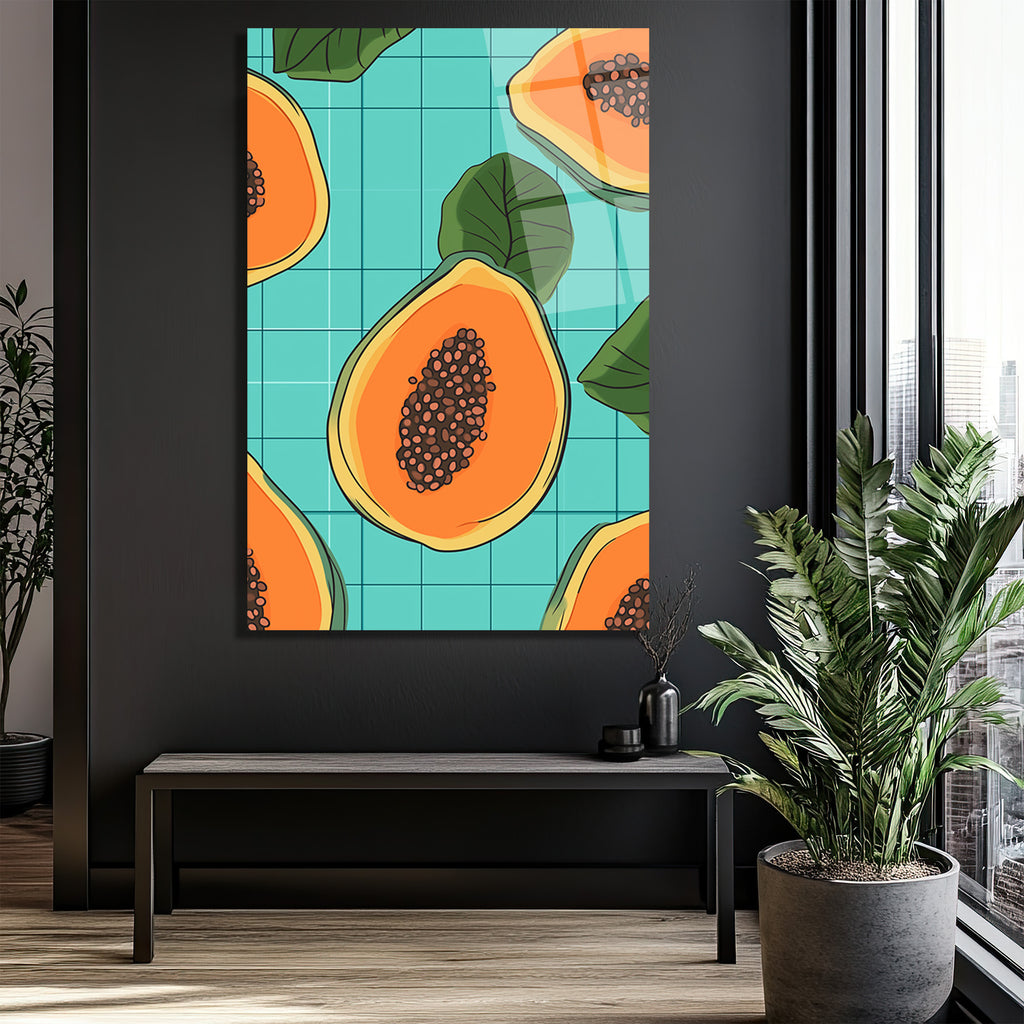 Tropikal Papaya Dilimleri Modern Cam Tablo