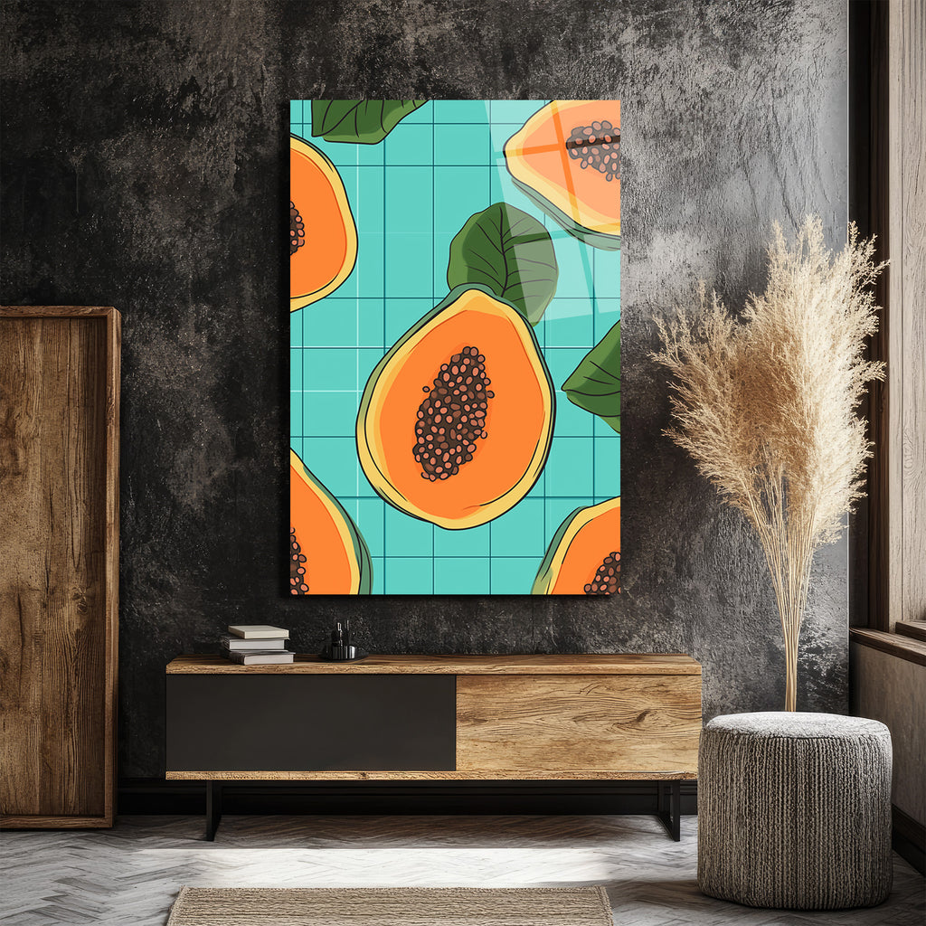 Tropikal Papaya Dilimleri Modern Cam Tablo