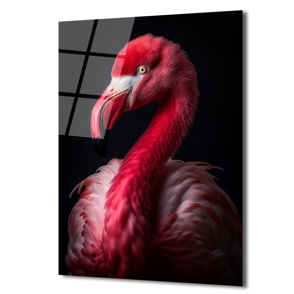 Canlı Pembe Flamingo Cam Tablo - Sanatsal Duvar Dekoru