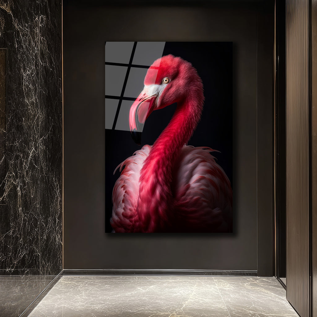 Canlı Pembe Flamingo Cam Tablo - Sanatsal Duvar Dekoru