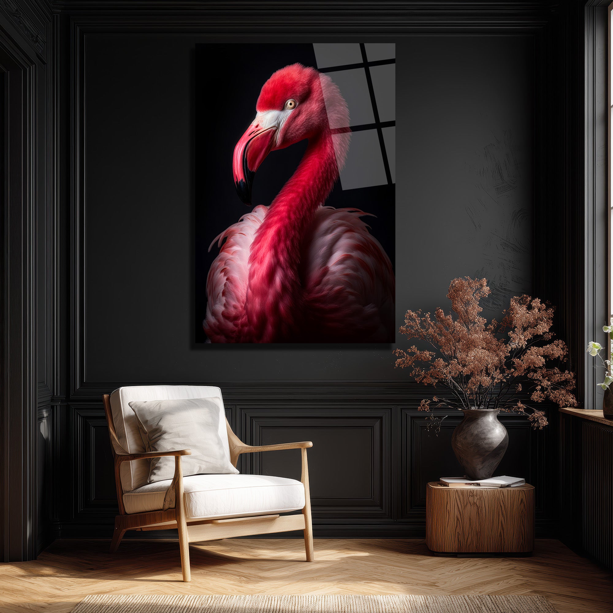 Canlı Pembe Flamingo Cam Tablo - Sanatsal Duvar Dekoru