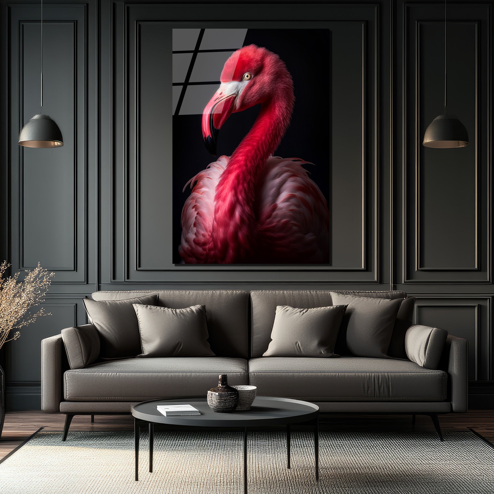 Canlı Pembe Flamingo Cam Tablo - Sanatsal Duvar Dekoru