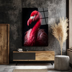 Canlı Pembe Flamingo Cam Tablo - Sanatsal Duvar Dekoru