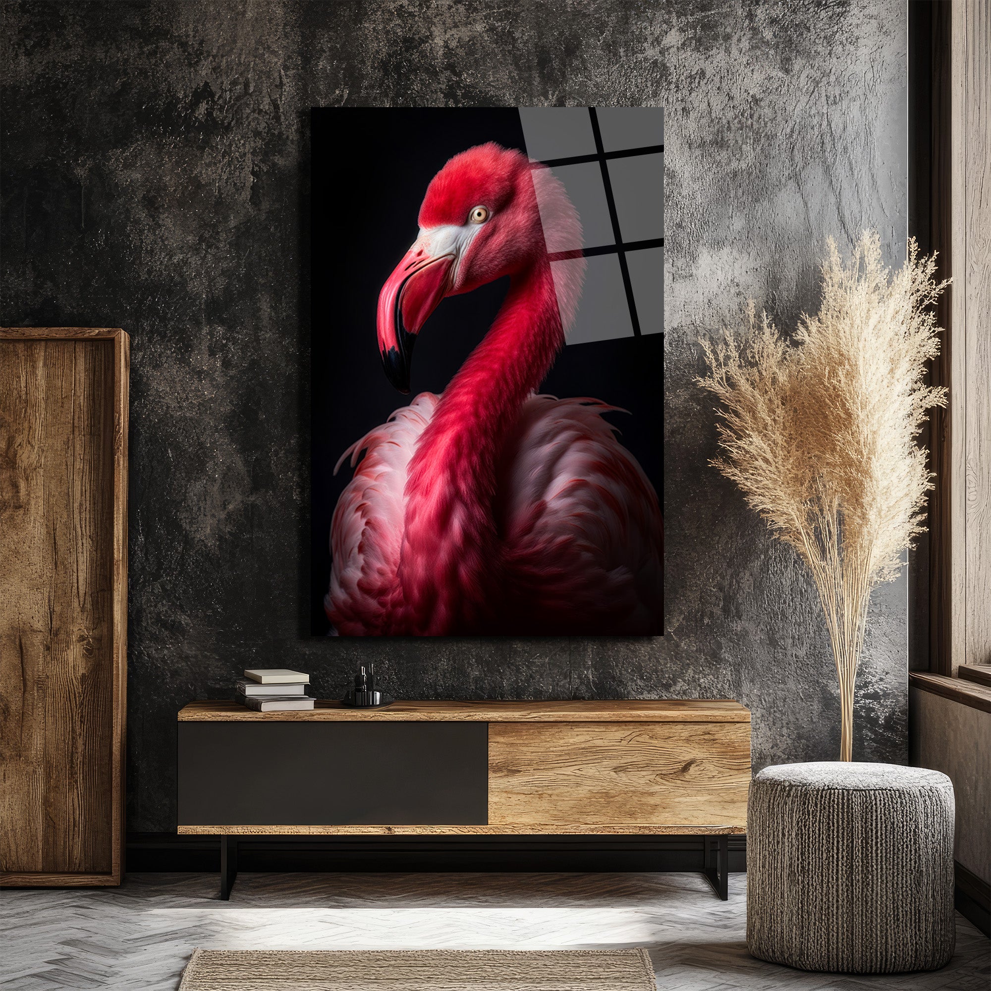 Canlı Pembe Flamingo Cam Tablo - Sanatsal Duvar Dekoru
