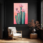 Çiçek Açan Kaktüsler Cam Tablo - Pembe Enerjiyle Modern Sanat