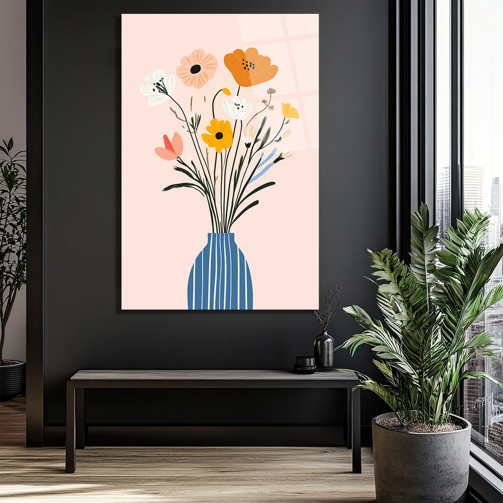 Minimalist Çiçek Buketi Cam Tablo - Evinize Ferahlık Katın