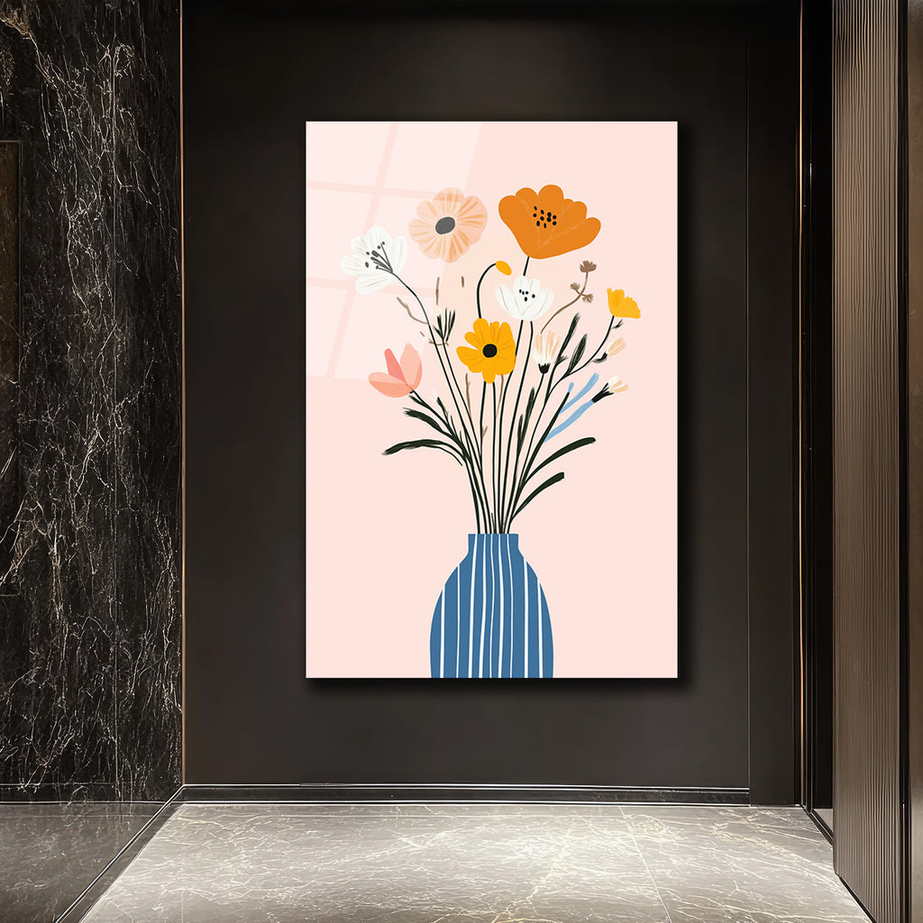 Minimalist Çiçek Buketi Cam Tablo - Evinize Ferahlık Katın