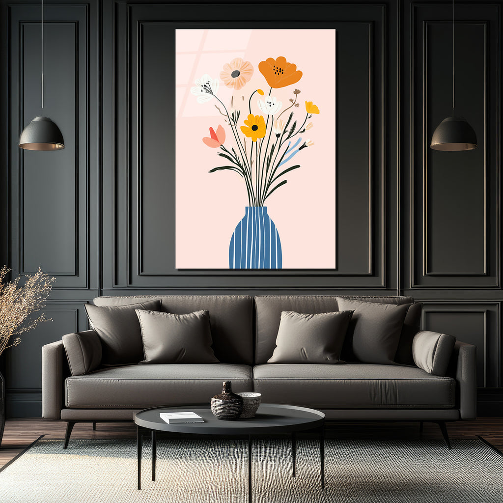 Minimalist Çiçek Buketi Cam Tablo - Evinize Ferahlık Katın