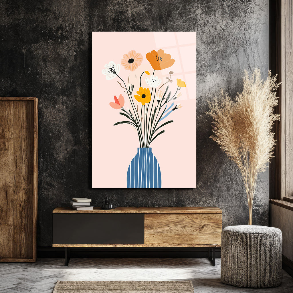 Minimalist Çiçek Buketi Cam Tablo - Evinize Ferahlık Katın