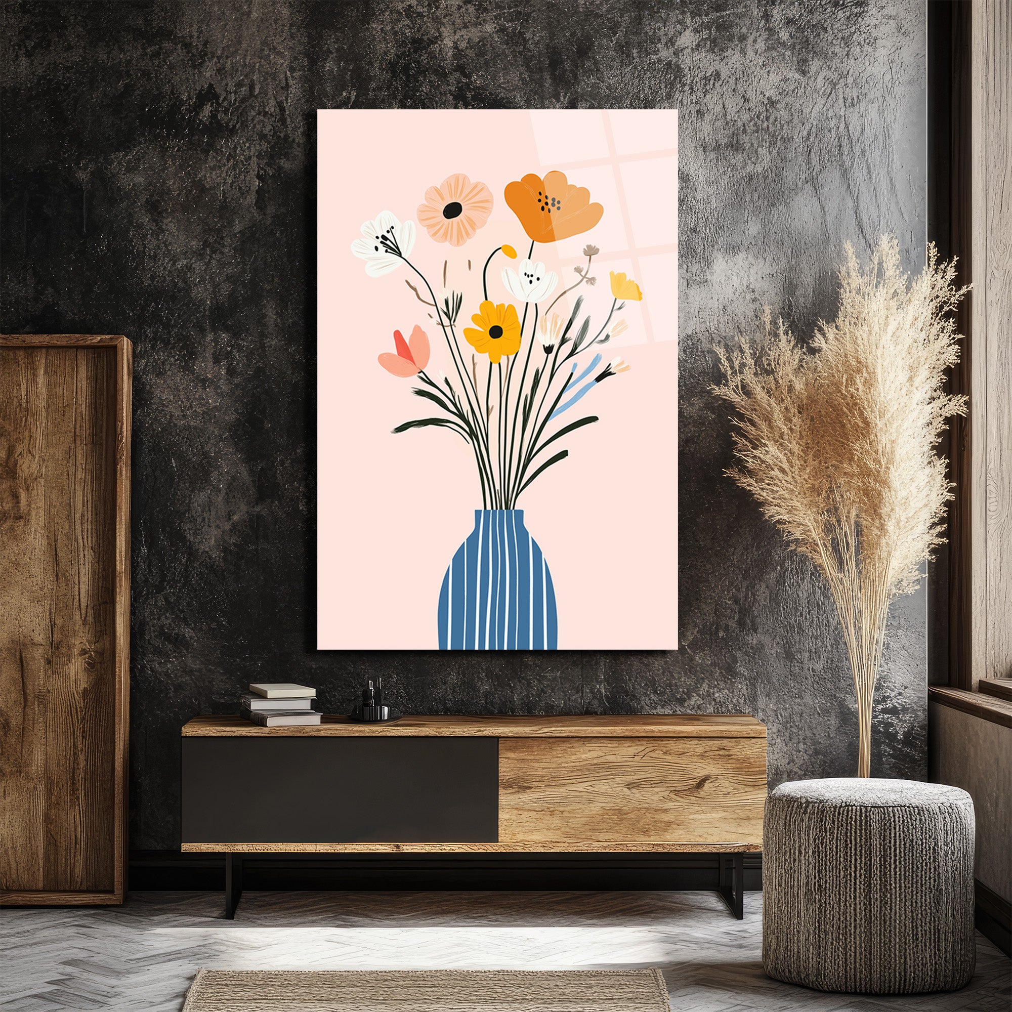 Minimalist Çiçek Buketi Cam Tablo - Evinize Ferahlık Katın