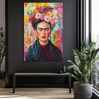 Frida Kahlo Çiçekli Taç Portresi Modern Cam Tablo