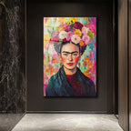 Frida Kahlo Çiçekli Taç Portresi Modern Cam Tablo