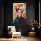 Frida Kahlo Çiçekli Taç Portresi Modern Cam Tablo