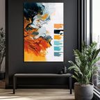 Enerjik Soyut Sanat Turuncu & Gri Modern Cam Tablo