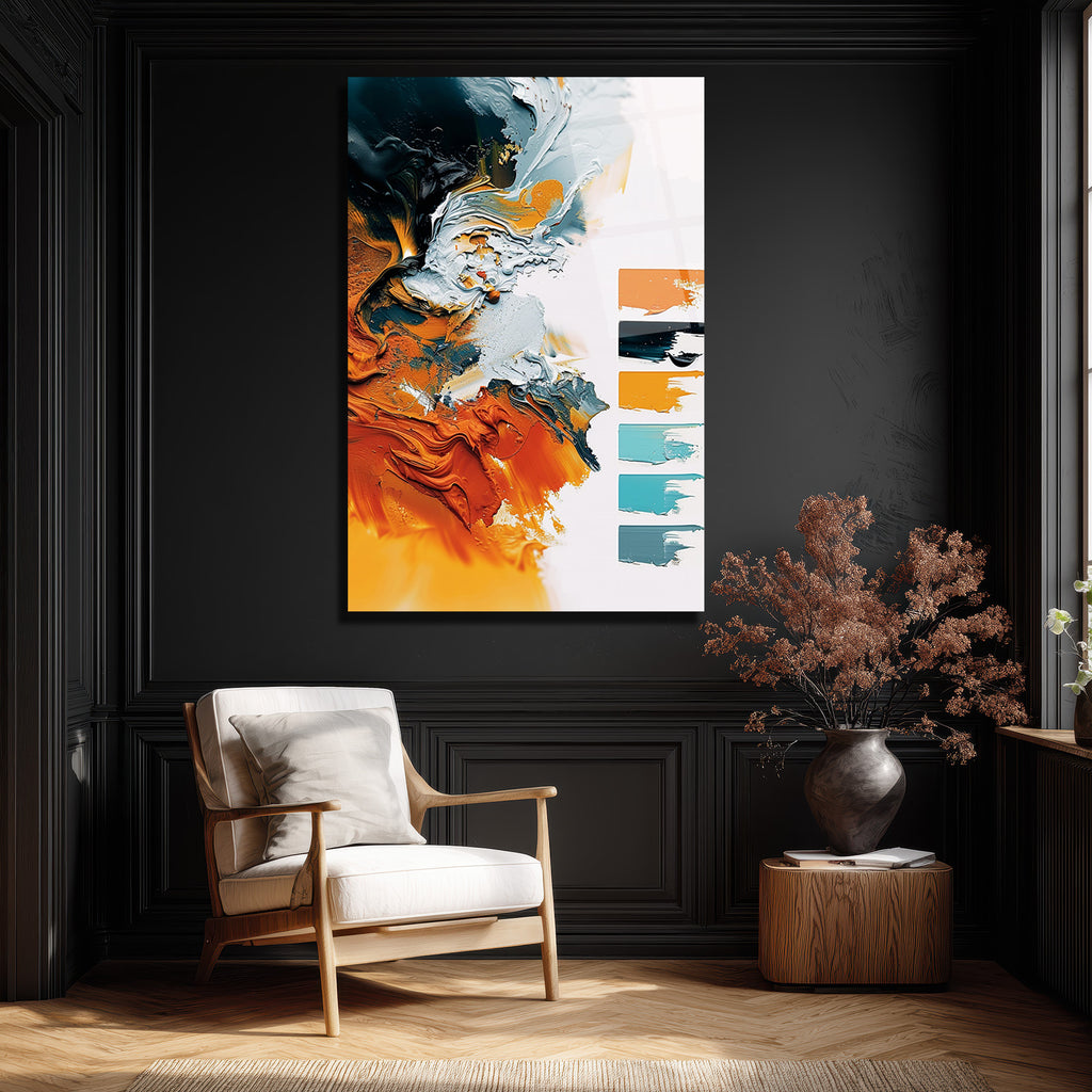 Enerjik Soyut Sanat Turuncu & Gri Modern Cam Tablo