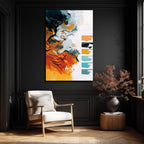 Enerjik Soyut Sanat Turuncu & Gri Modern Cam Tablo