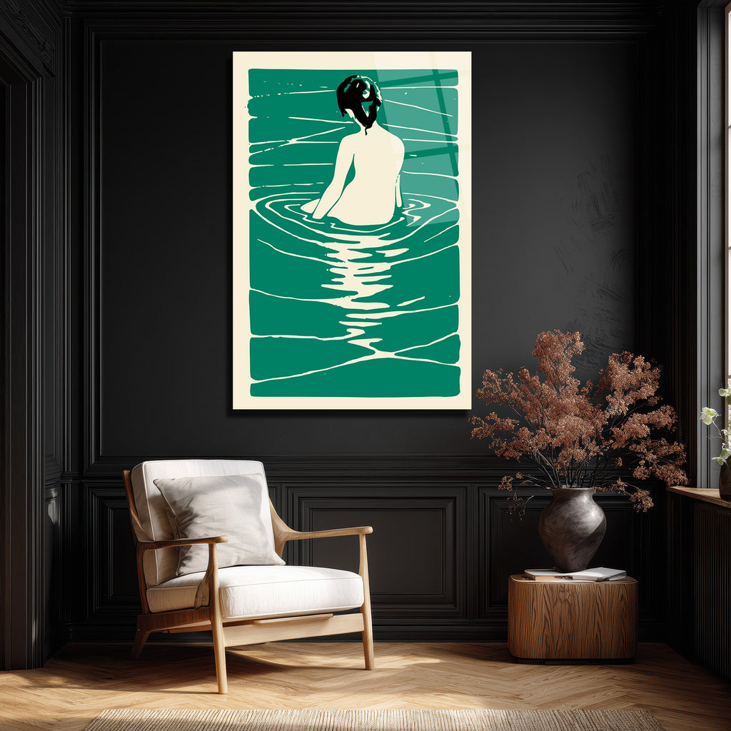 Sakin Sularda Yansıma: Minimalist Yeşil Cam Tablo