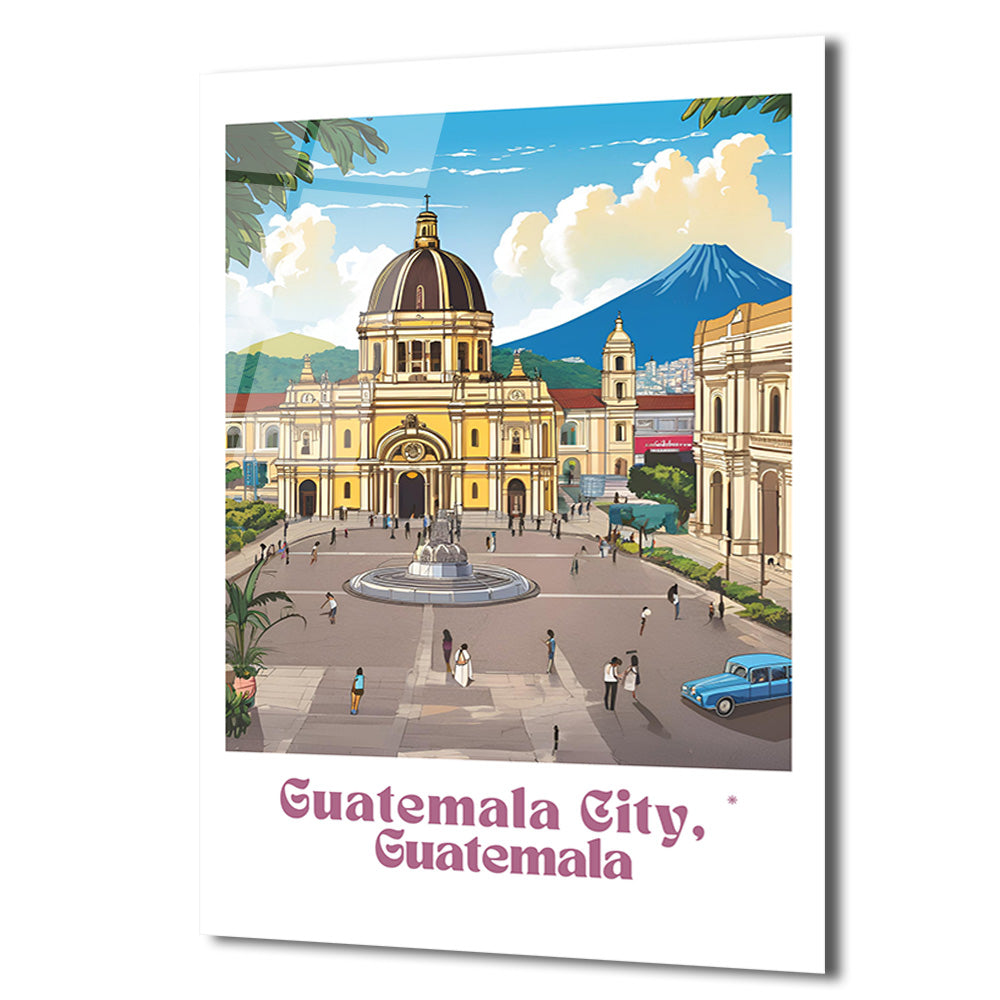 Guatemala Şehri Seyahat İllüstrasyonu Cam Tablo
