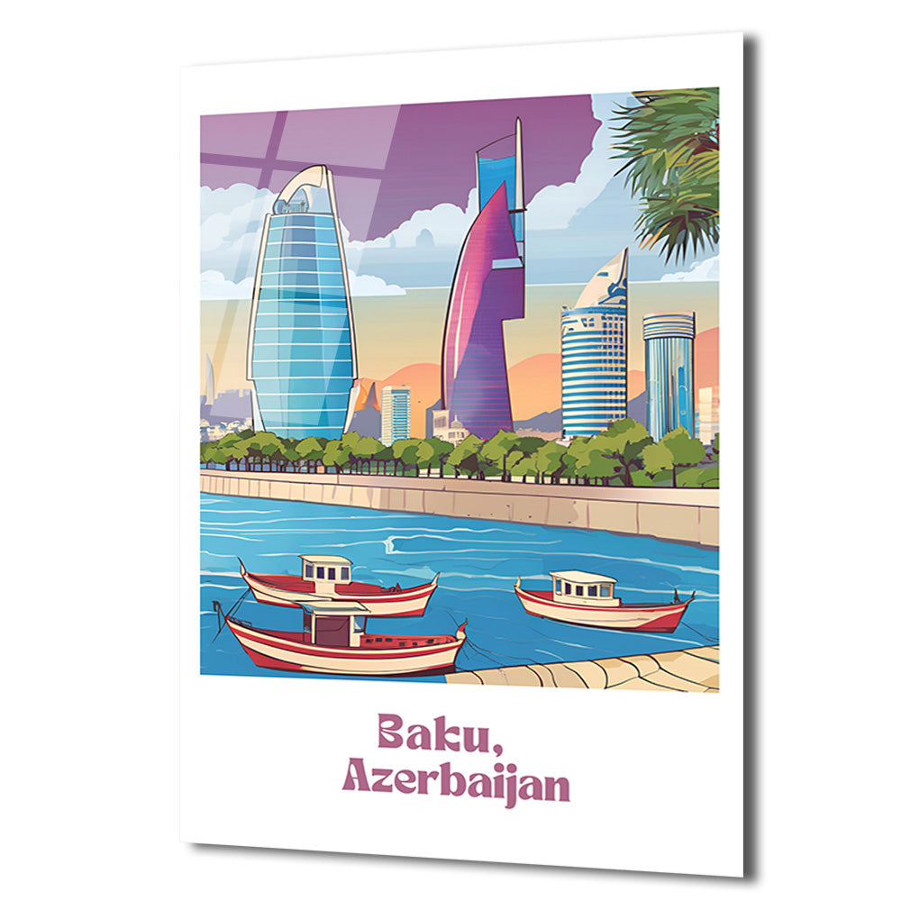 Bakü, Azerbaycan Şehir Manzarası Modern Cam Tablo