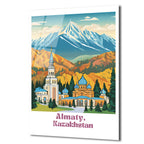 Almatı Kazakistan Karlı Dağlar Manzaralı Modern Cam Tablo