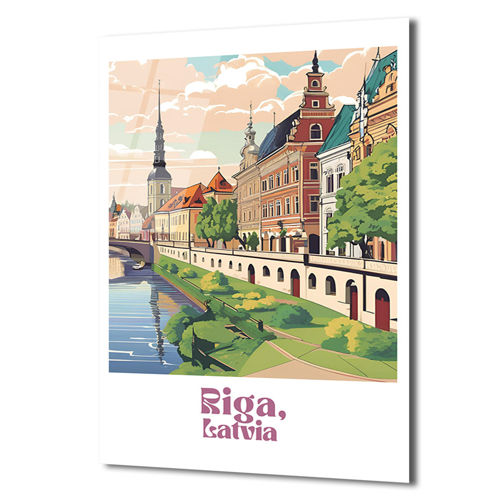 Riga Letonya Şehir Manzarası Modern Cam Tablo