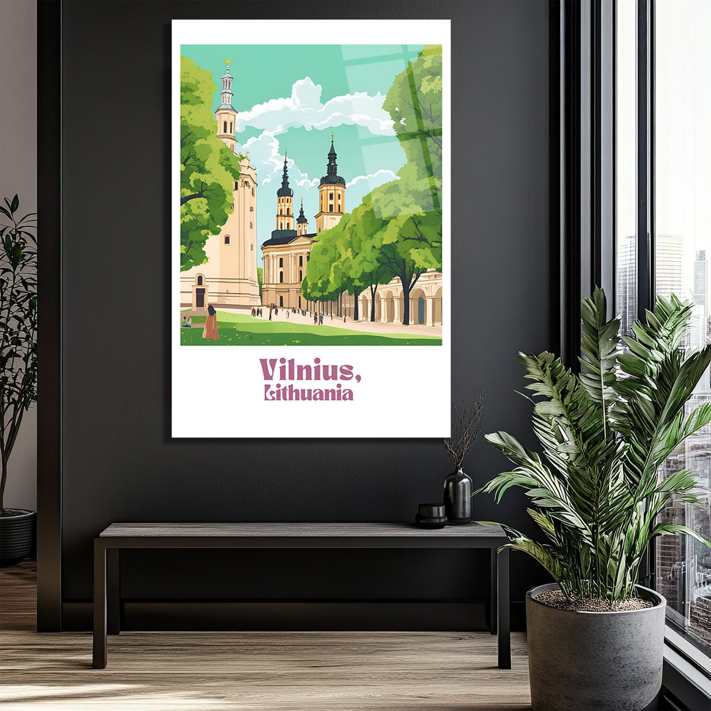 Vilnius Litvanya Şehir Manzarası Modern Cam Tablo