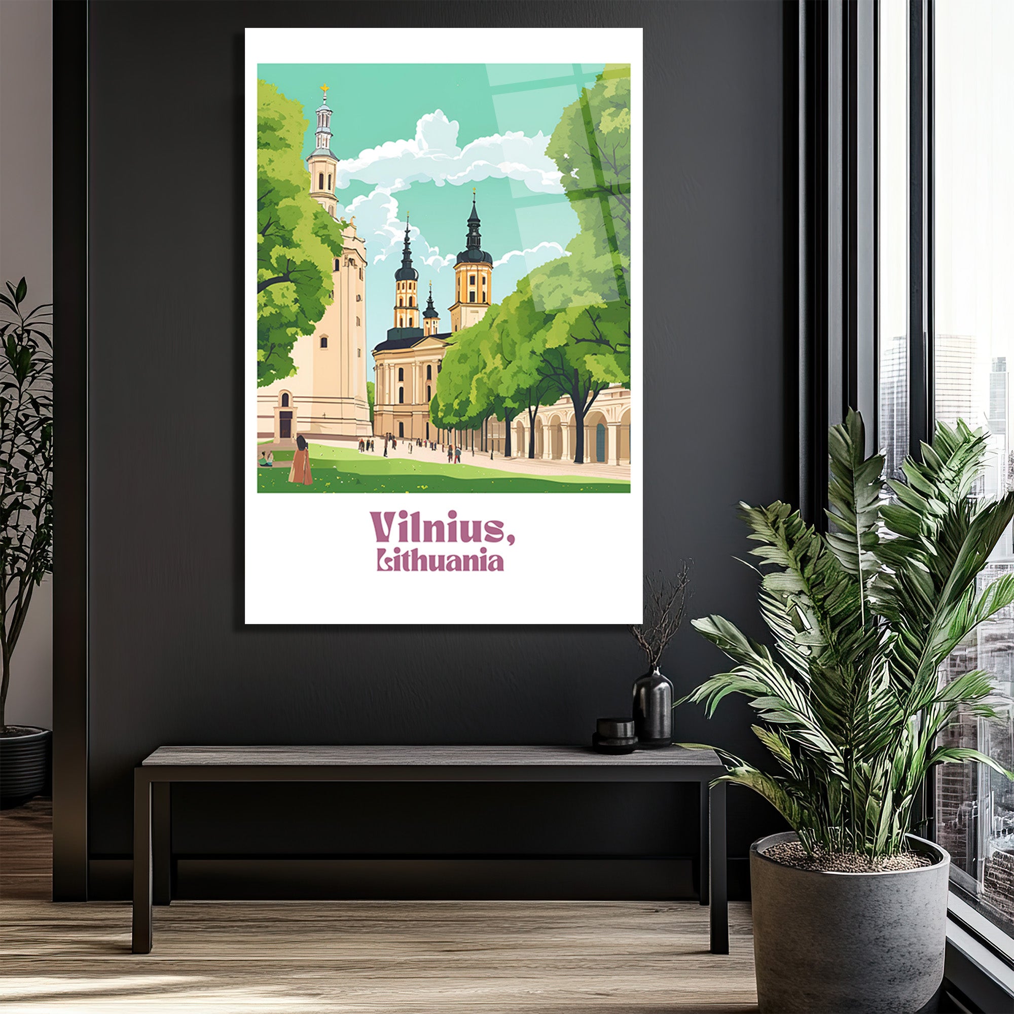 Vilnius Litvanya Şehir Manzarası Modern Cam Tablo