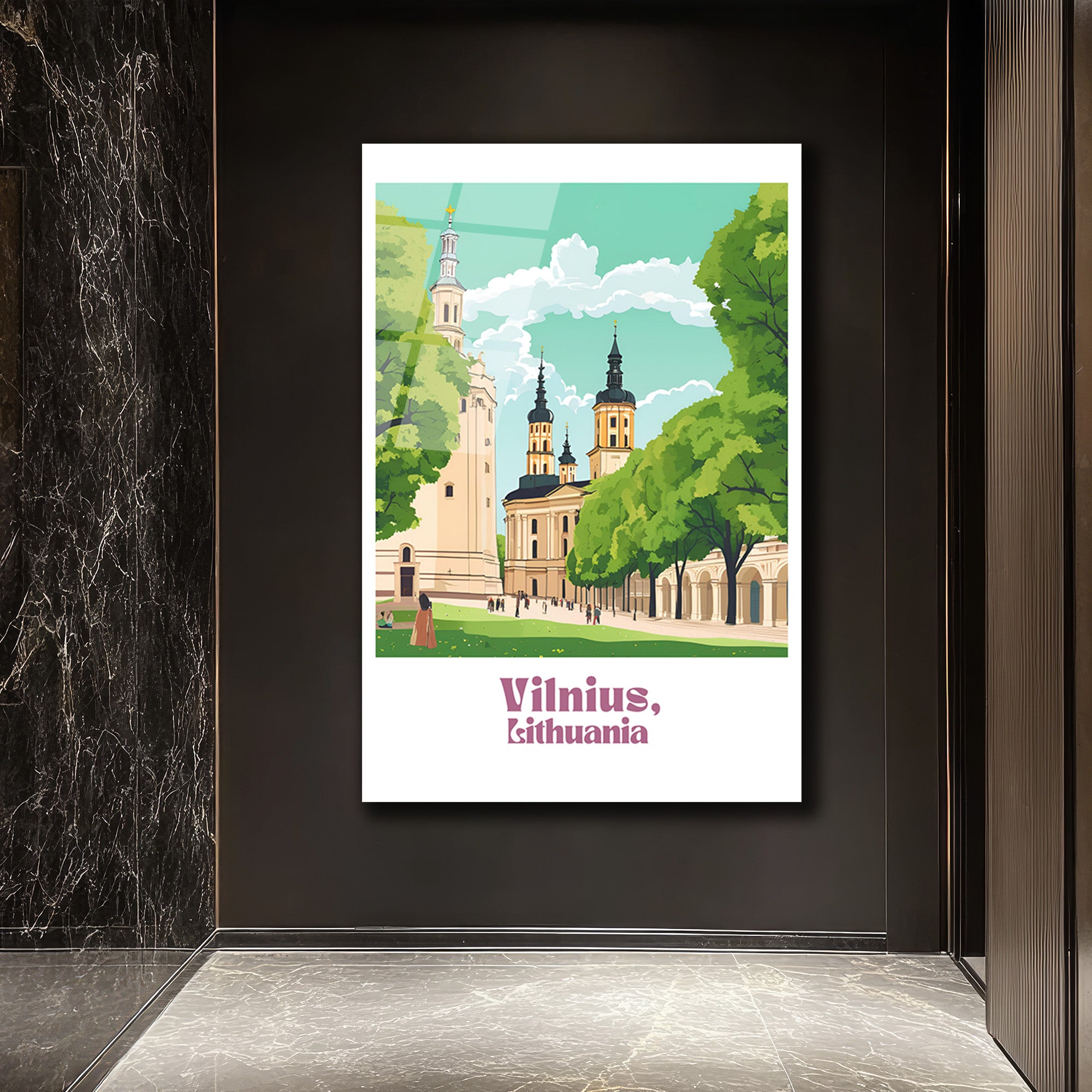 Vilnius Litvanya Şehir Manzarası Modern Cam Tablo