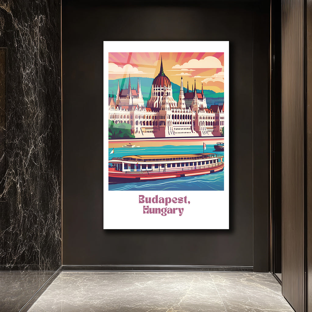 Budapeşte Parlamento Binası Manzaralı Modern Cam Tablo
