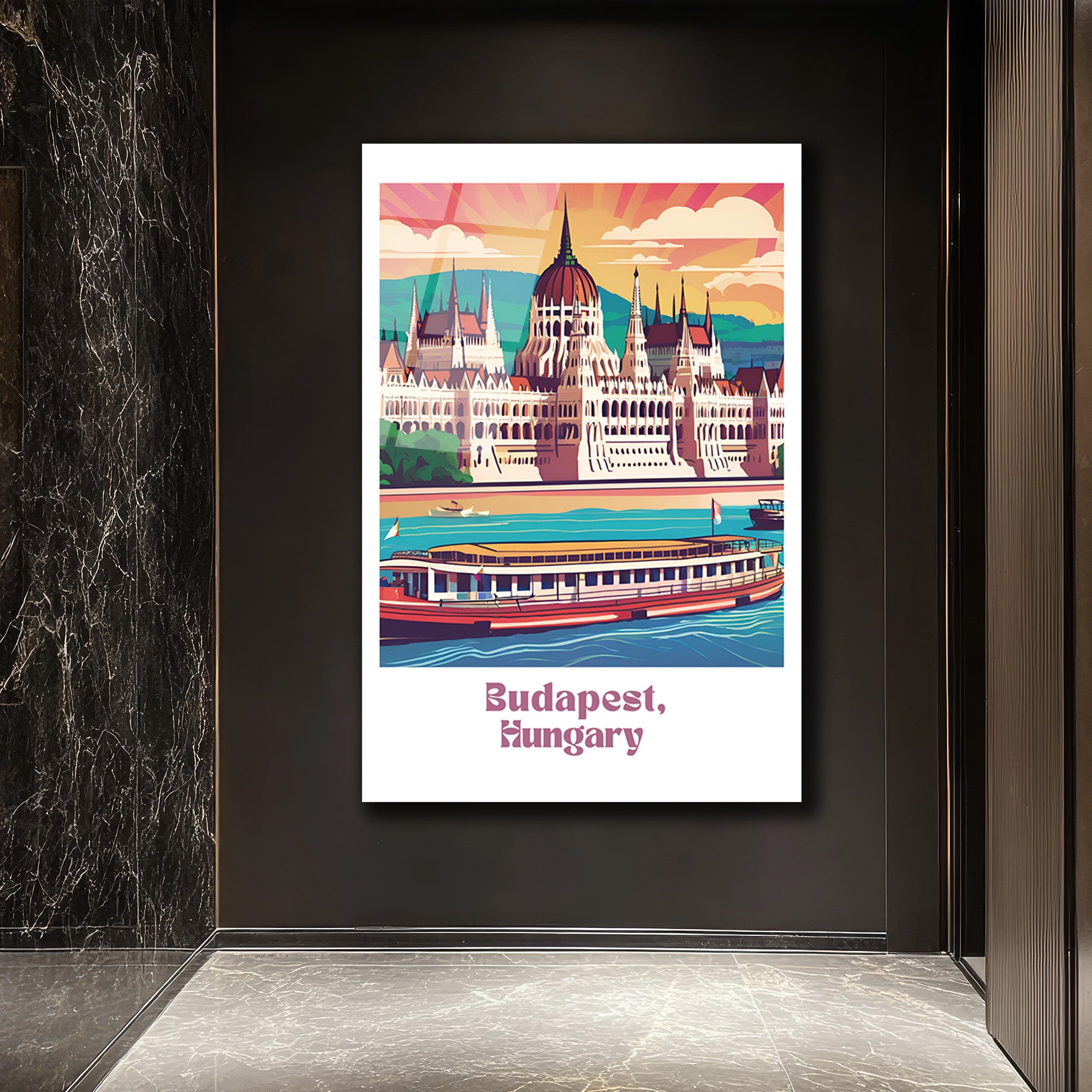 Budapeşte Parlamento Binası Manzaralı Modern Cam Tablo