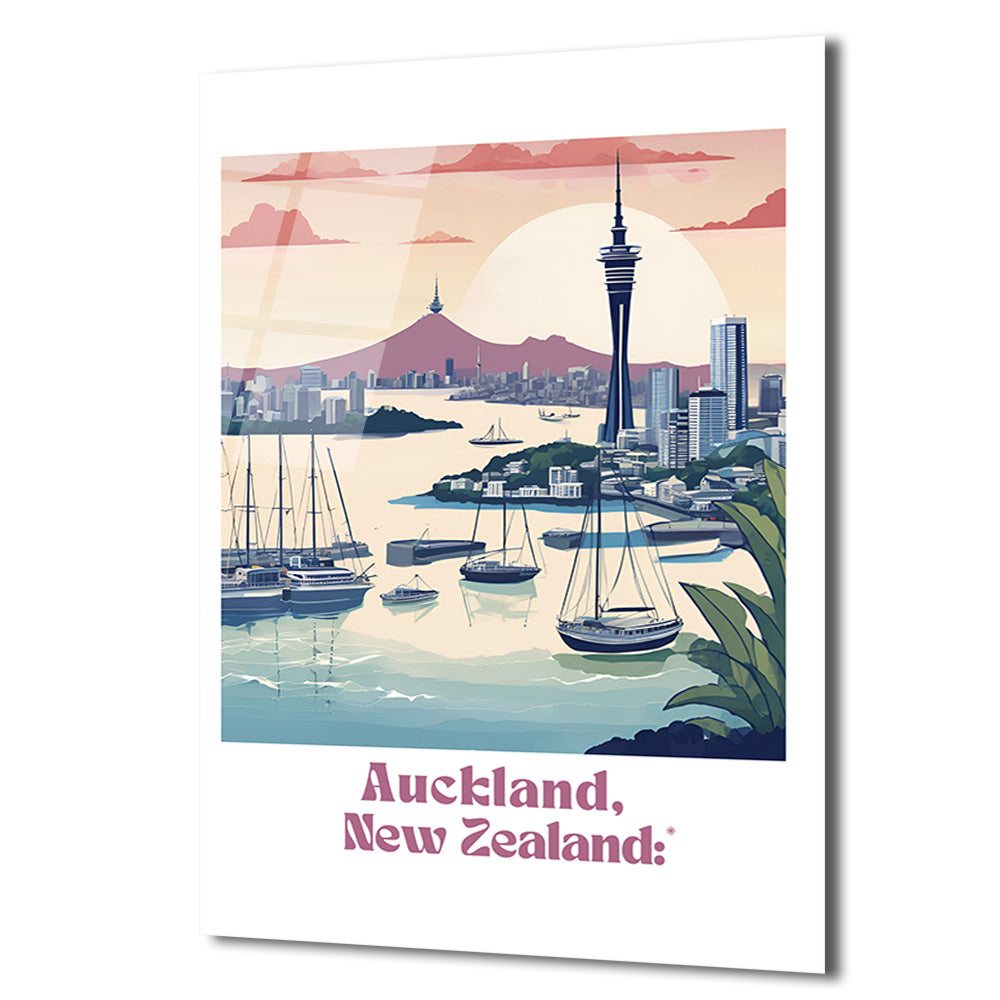 Auckland Manzarası Cam Tablo - Yeni Zelanda Şehir Silüeti