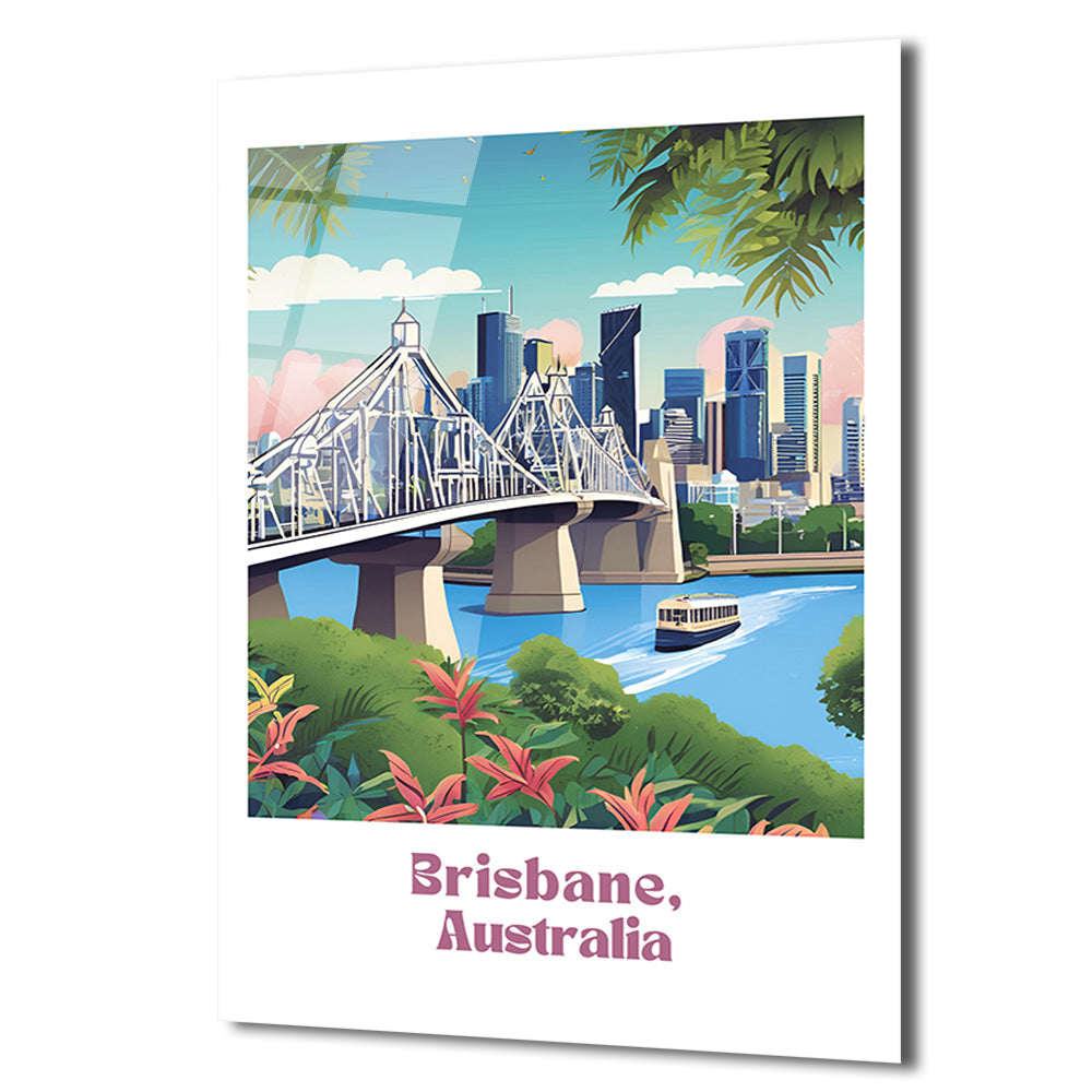 Brisbane Şehir Manzarası Modern Cam Tablo - Avustralya Temalı Duvar Sanatı