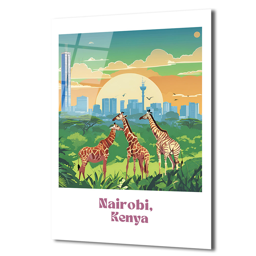 Nairobi Kenya Safari Şehri Zürafalar Temalı Cam Tablo