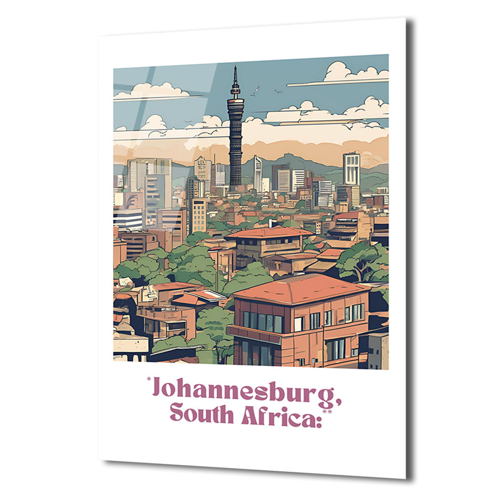 Johannesburg Şehir Manzarası Modern Cam Tablo