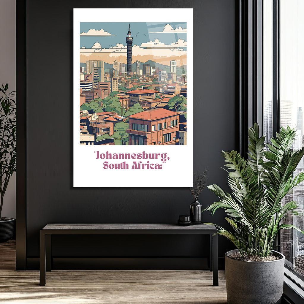Johannesburg Şehir Manzarası Modern Cam Tablo