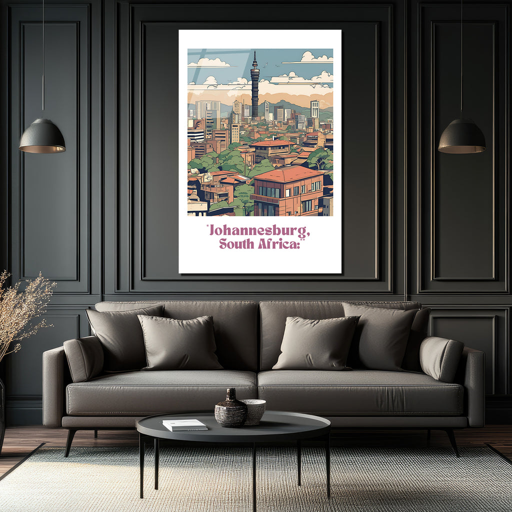 Johannesburg Şehir Manzarası Modern Cam Tablo