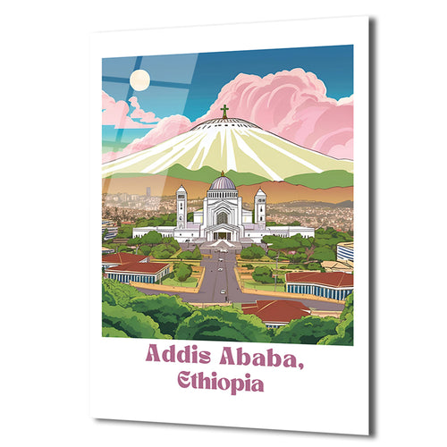 Addis Ababa Manzarası Cam Tablo - Etiyopya Şehir Sanatı