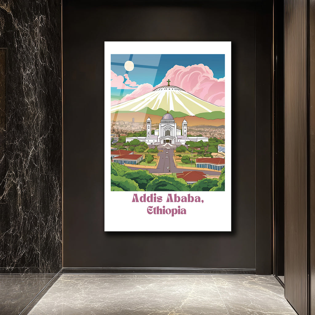 Addis Ababa Manzarası Cam Tablo - Etiyopya Şehir Sanatı