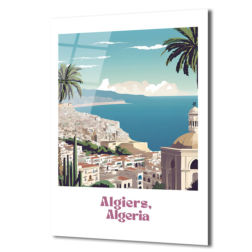 Cezayir Sahili Manzarası Cam Tablo - Algiers Nostaljik Sanat