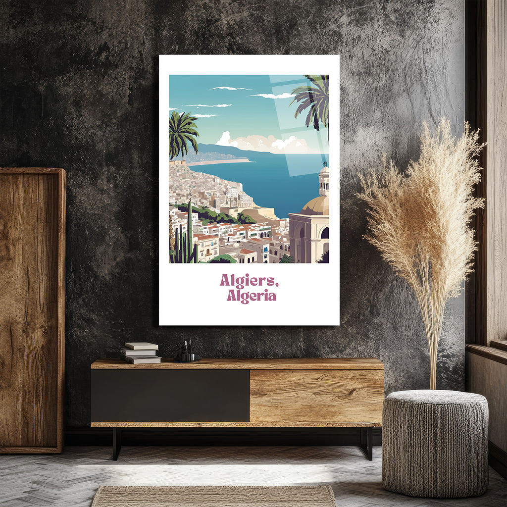 Cezayir Sahili Manzarası Cam Tablo - Algiers Nostaljik Sanat
