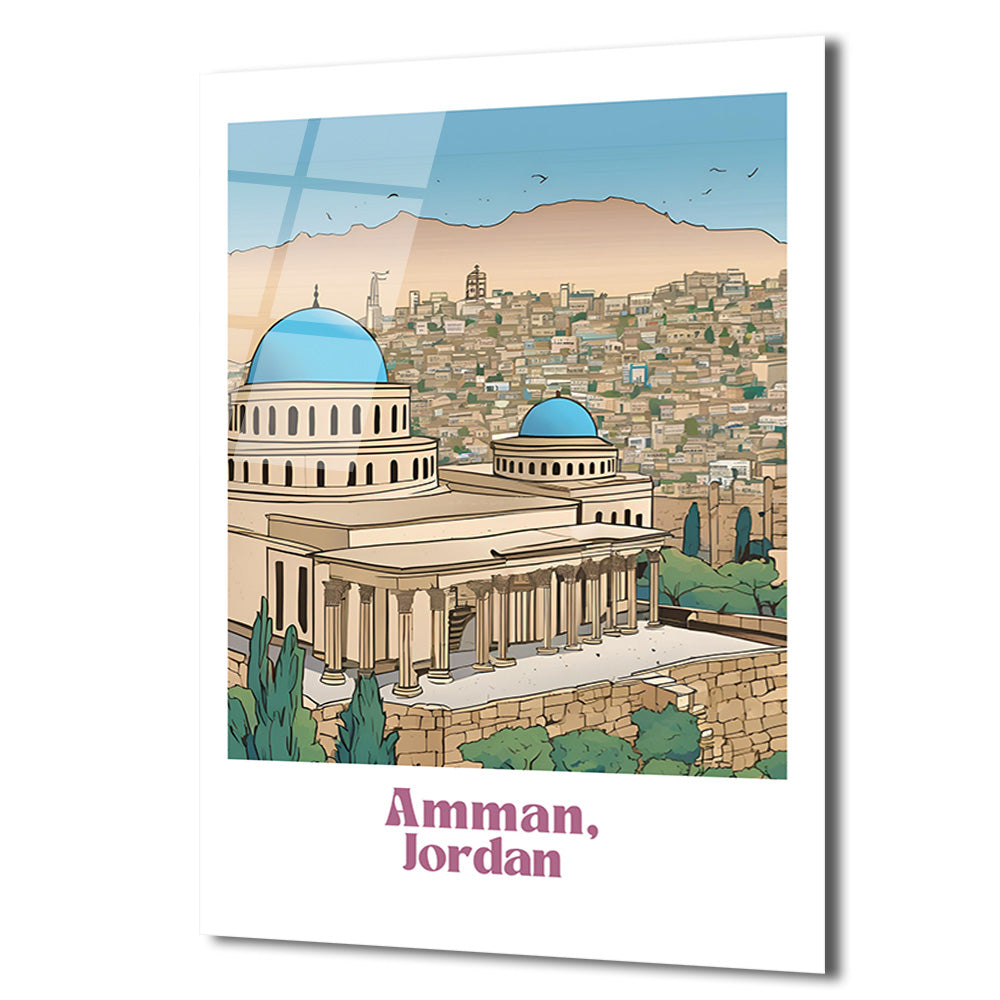 Amman, Ürdün Mimarisi Temalı Çizim Cam Tablo