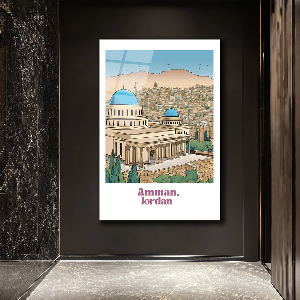 Amman, Ürdün Mimarisi Temalı Çizim Cam Tablo
