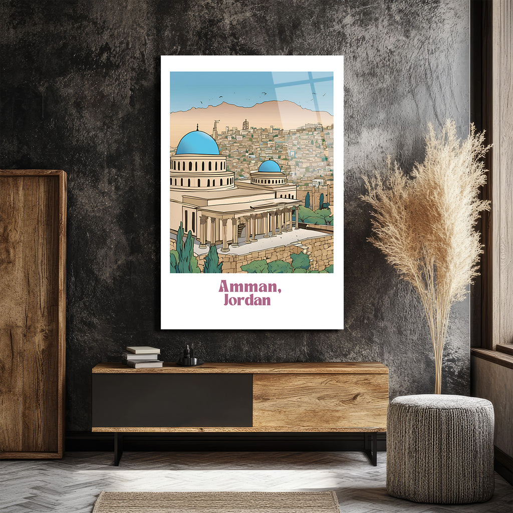 Amman, Ürdün Mimarisi Temalı Çizim Cam Tablo